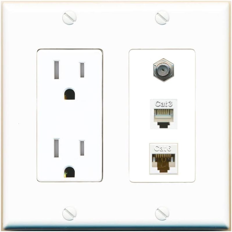 RiteAV 1 Port CAT6 Ethernet Coax Phone Wall Plate - Tamper-Resistant Outlet [Red/White]