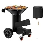 ONLYFIRE GRILLS Heavy Duty Rocket Stove with Griddle, Grate, Wheels, Ash Tool & Cover, Large Wood Stove BBQ Grill for Patio Outdoor Cooking Backyard Camping Beach Tailgating, 28x23x31in, GS346