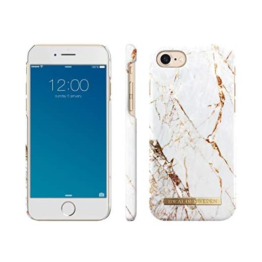 IDEAL OF SWEDEN Mobilskal Fashion Case för iPhone 8/ iPhone 7/ iPhone 6/ iPhone 6s (kompatibel med trådlösa Qi-laddare, mikrofiberfoder) (Carrara Gold)