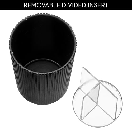 iDesign 4-Piece Bathroom Accessories Vanity Countertop-Black/Clear Fluted Soap Pump Set with Tray