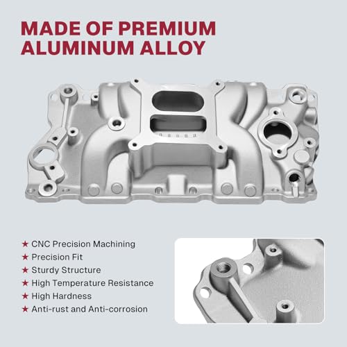Image of 2701 7101 Intake Manifold Aluminum Dual Plane High Rise Compatible with Chevy Small Block Gen I 350 305 307 327 400 283 265 302 V8 for C /K Suburban Blazer Camaro Corvette Impala Chevy II Nova, Sliver