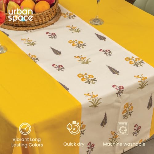 Image of Urban Space Cotton Rectangular Dining Table Cover for 4 Seater, Table Cloth with Panelled Design, 4 Seater Cotton Table Cover (High Garden Yellow, 4 Seater, 52 inch x 72 inch)