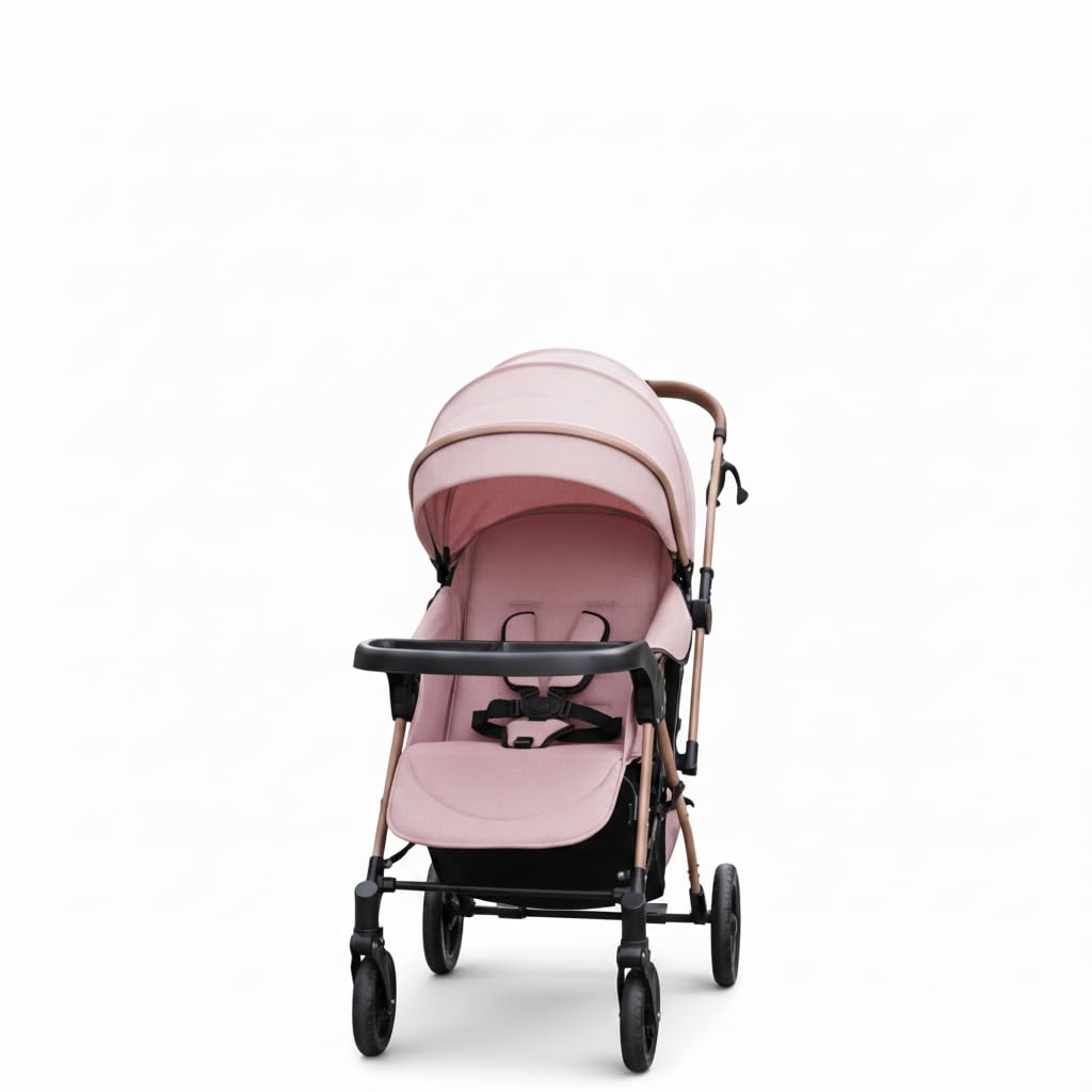 Safe-O-Kid Breez Baby Rubber Wheel Stroller/Pram with 1 Year Warranty (Latest Model - 2024) for New Born/Toddler/Kid for 0 to 3 Years Travel Friendly, 5 Point Safety Harness - Pink-image-17