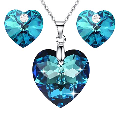 Crystalline Azuria 925 Plata de Ley Amor Cristales Azul Corazón Juego de joyas Collar con Colgante 45 cm Pendientes para Mujer y Niña