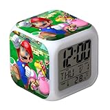 Pianocean Kids Alarm Clock, Digital Clock Bedside LED with Charging Cable, Sleep Trainer Small Cube Clock with 7 Change Color Lights Temperature Calendar Music for Kids Gift Bedroom Bedside(Green) - Image 1