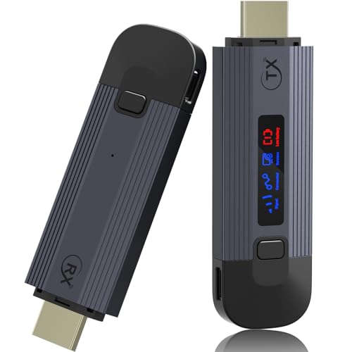 VOVIPO Transmetteur et récepteur HDMI sans Fil 4K, Plug & Play Extenseur sans Fil Portable Boîtier en métal avec écran LED émetteur et récepteur sans Fil,Noir
