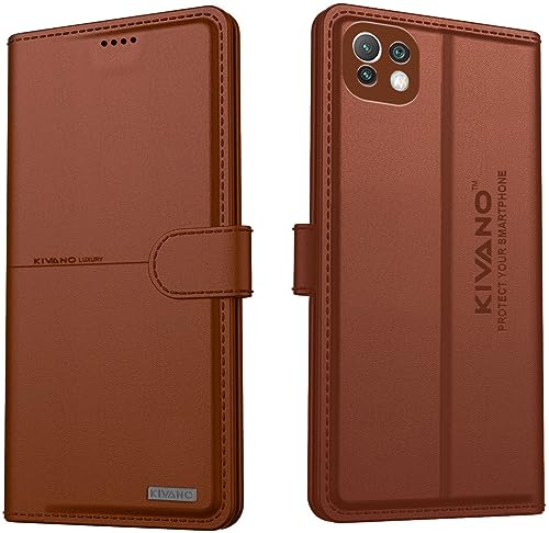 Image of KIVANO Compatible with Xiaomi Redmi 11 Lite NE 5G / Xiaomi Redmi 11 Lite /Xiaomi Redmi 11 Lite 5G Flip Cover | Leather Finish | Inside Pockets & Inbuilt Stand | Shockproof Wallet Style Brown