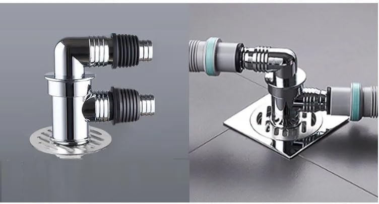 DayishBathroom Drain Floor Drain Backflow Preventer Floor Water Drain Anti core Overflow Elbow Pipe Connector for Washing Machine Outlet Pipe Connector for Kitchen (F-Shape, with Outer Ring)