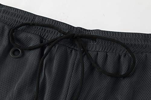 Shorts de basquete masculino 2 em 1 da PASLTER com bolso para celular, Preto, Large