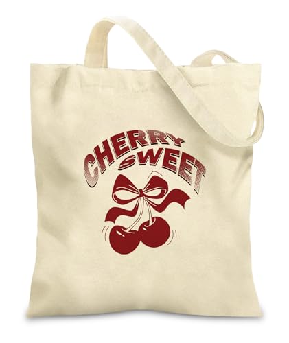 Image of Canvas Tote Bags for Women - Cherry Canvas Beach Bag Reusable Shopping Bags