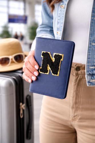 Image of PPOSH.Forever Passport Cover & Bag Tag Combo | Personalized Initial Alphabet Custom A-Z Name Initial | Fits Standard Passports | Travel GiftIdeal Travel Gift for Women, Girls & Couples (Navy Blue)