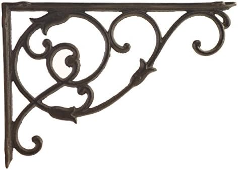 Import Wholesales Decorative Cast Iron Wall Shelf Bracket Ornate Vine Rust Brown 13.5" Deep