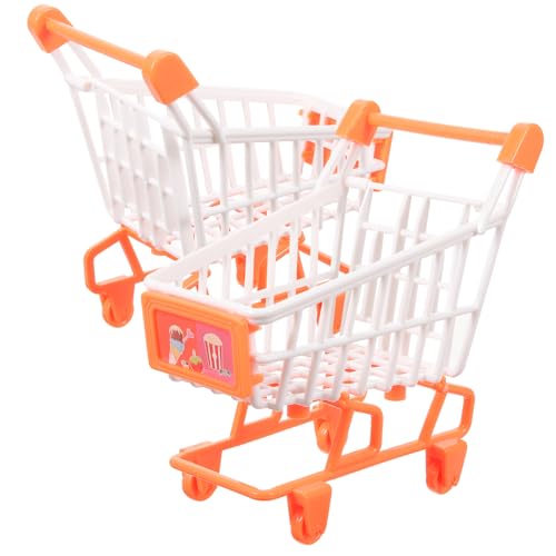 BESTonZON 2 Piezas Mini Carrito de Compras Juguetes Juguete Shopping Cart muñecos miniaturas de casa de muñecas carros de Compras para para comestibles el plastico Orange