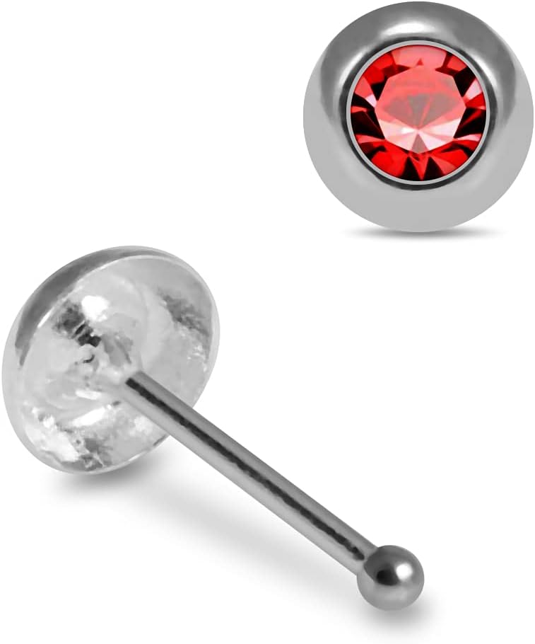 Bezel Set Crystal Stone 22 Gauge 925 Sterling Silver Ball End Nose Pin - Nose Stud - Tiny Nose Ring - Nose Piercing Body Jewelry