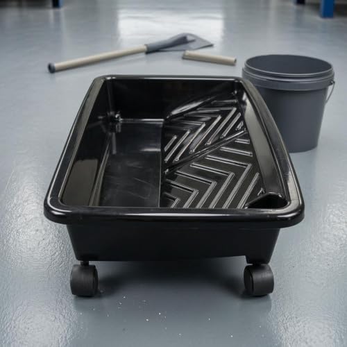 Bandeja de pintura negra metal rectangular con ruedas de alta resistencia estructural 3