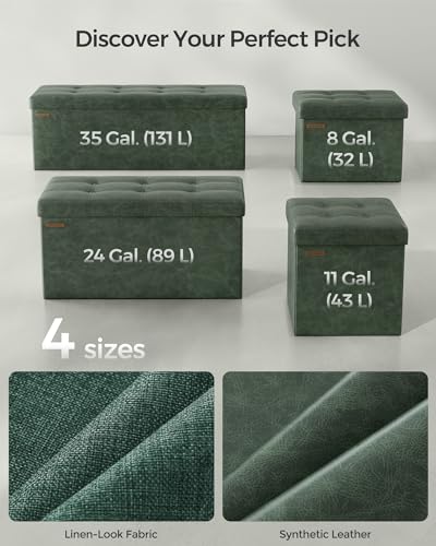 Image of SONGMICS Mazie Collection - 43 Inches Folding Storage Ottoman Bench, Ottoman with Storage, Foot Rest Stool, Load 660 lb, for Living Room, Synthetic Leather, Forest Green ULSF070C01