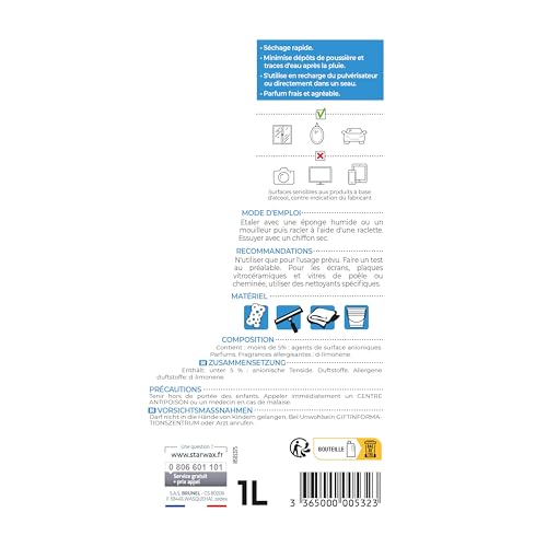 STARWAX - Spezialreiniger Fenster und Spiegel - Entfettet und schützt vor Neuverschmutzung - Hoher Alkoholgehalt - Frischer Duft - Schnelltrocknend - - 1 l