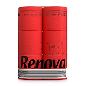 Renova Black Label badkamerweefsel rood, 3-laags, gekleurde en dubbelzijdige technologie, 6 rollen