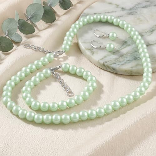 Image of JFL Combo Imitation 6mm Round Pearl Necklace Set Moti Mala Pearl Set With Earrings,Bracelet Handcrafted Jewellery for Less
