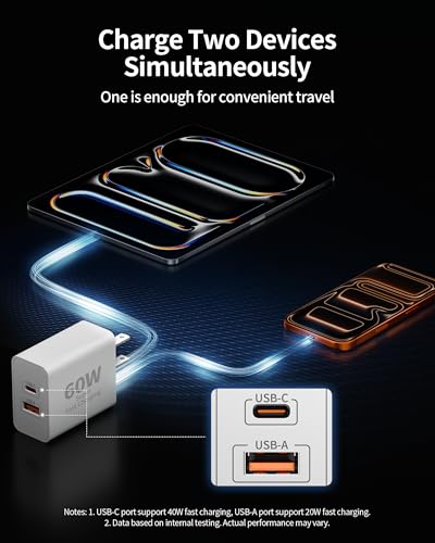 Image of 3 Pack 60W USB C Fast Charger for iPhone 17 /17 Pro Max /Air /17e /16 /16 Pro /15 /15 Pro Max /Plus, iPad Pro 13 /12.9 /11 inch, Air 5 /4, Mini 6 /5, 60W Type C Wall Charger Fast Charging Block + 3FT USB C Cable