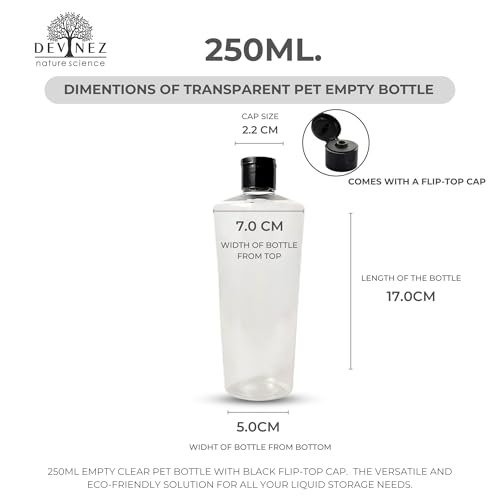 Image of Devinez Multipurpose Empty Transparent Pet Bottle Pastic with Flip-Top Cap, 250 ml - (Pack of 6), for Beauty, Essential Oils, Skin Care, Travel, Toners, Cleaning, Sanitizers, Cosmetic & DIY