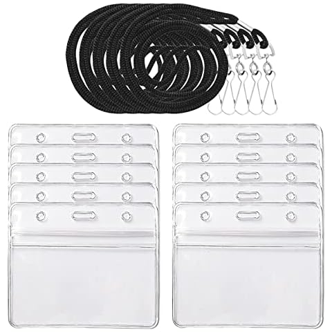 HOSL 100 Pack Black Lanyards Bundle with 100 Pack ID Card Holders (Horizontal) Cover