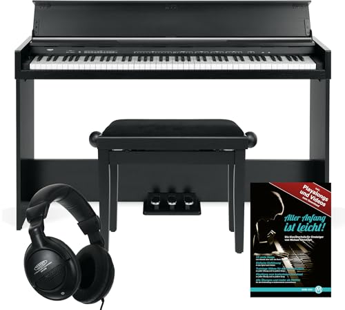 FunKey DP-1088 SM Piano numérique élégant Set - 88 touches de clavier sensibles à la vélocité et 3 pédales - 20 sons - Haut-parleurs stéréo intégrés - Banque et écouteurs inclus - Noir mat