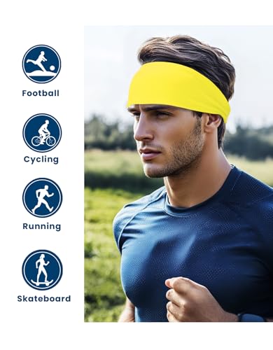 Faixa de cabelo para homens e mulheres, faixa de cabelo amarela com absorção de suor, faixa de cabel