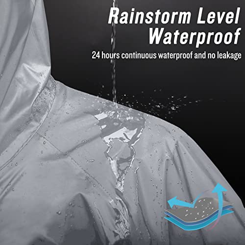 Mens Long Hooded Safety Rain Jacket Waterproof Emergency Raincoat Poncho(Grey,Xl) #TOP3