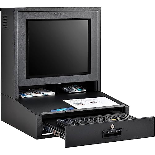 Image of Global Industrial LCD Counter Top Security Computer Cabinet, 24 inch Diagonal Maximum Monitor Size, Steel Construction, Black, 24-1 /2 inchW x 22-1 /2 inchD x 29-1 /2 inchH