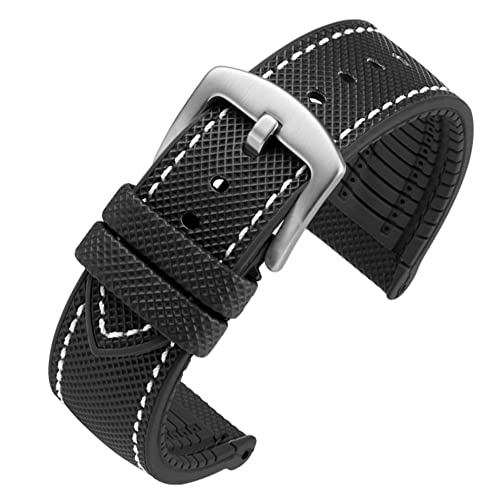 watchdives Nylon Rubber Bottom Watch Straps Canvas Men Watch Band Breathable Waterproof Replacement Bands 20mm 22mm (20mm, Black White)