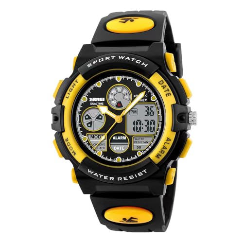 cawein CAWEI Montre de sport étanche multifonction analogique numérique LED avec alarme, chronomètre, parfait pour offrir un cadeau universel pour garçons et filles., Couleur jaune.