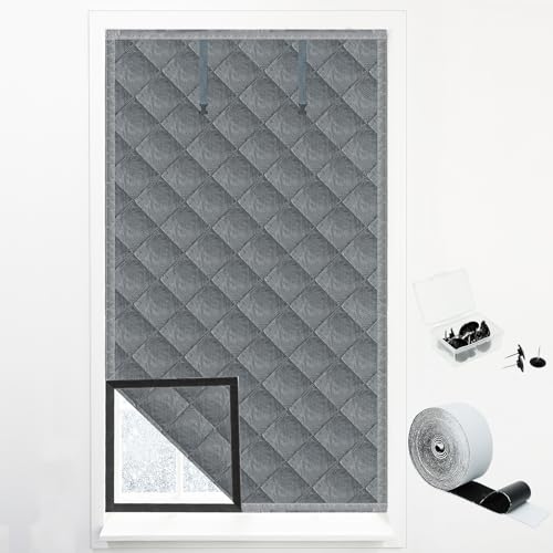 Window Insulation kit, 3-Layer Cotton Thermal Insulated Window Cover 47 Inch x 63 Inch Oxford Winter Window Covering Velcro Insulation Curtain for Cold Weather to Keep Warm (37inch X 61inch)