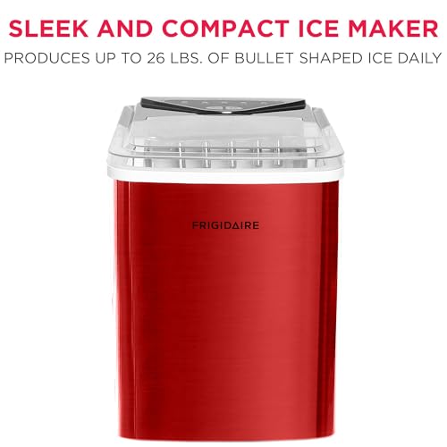 Image of Frigidaire Compact Countertop Ice Maker, 26lbs of Ice per Day, Red Stainless