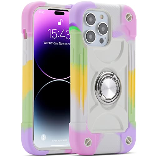 Image of MARKILL Compatible with iPhone with Built-in 360Rotating Ring Stand, Military Grade Drop Protection Full Body Rugged Heavy Duty Case Durable Cover (Rainbow White, iPhone 14 Pro Max 6.7 inch)