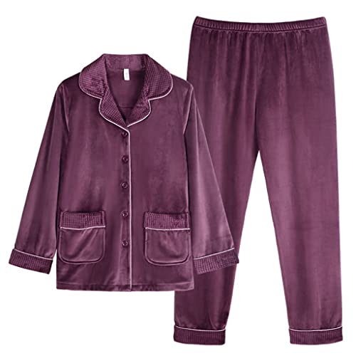 Pyjama polaire femme chaud ensemble de nuit hiver pantalon manches longues