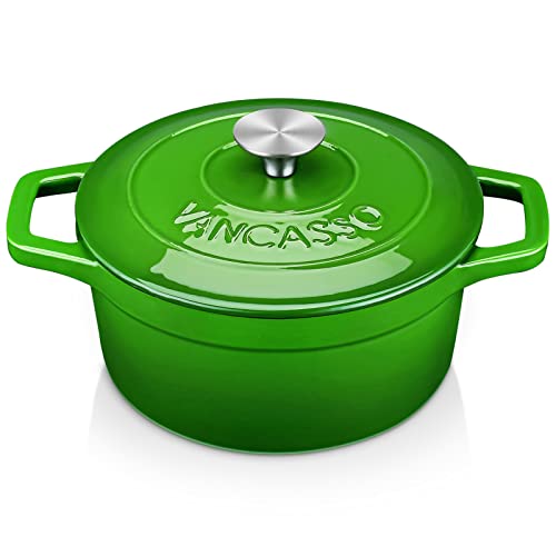 vancasso Cocotte Émaillée Vert, Casserole en Fonte 2 L, Marmite Antiadhésive, Passe au Four, Adapté aux cuisinières à Induction, Utilisée comme Ragoût, Soupe, avec Couvercle, Ronde, 20 CM Cover