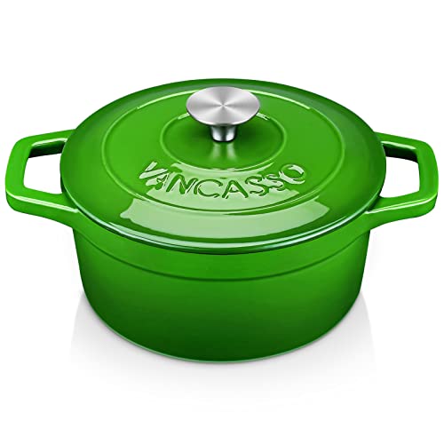 vancasso Gietijzeren Braadpan, 2 Liter Groene Geëmailleerde Gietijzeren Nederlandse Oven Met Dubbele Lus Handvat, Natuurlijk Non-stick Gietijzeren Braadpan Voor Thuis Bakken, Braiser, Koken - 20cm