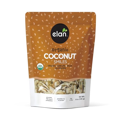 Elan Organic Coconut Smiles, 4.4 oz, Dried Coconut, Lightly Roasted,