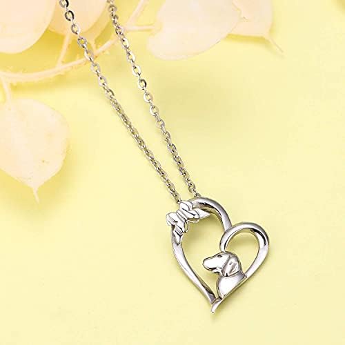 Women's Silver Heart Dog Pendant Necklace, Women's Geometric, Remember You For Always Meaningful Animals Jewellery, Women's Reflective Gift for Girls Mum (with Exquisite Box)