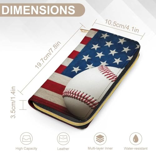 Printed Leather Wallet for Men Women, Portable Baseball Rustic Wooden American Flag Wallets with Large Capacity Multiple Card Slots2
