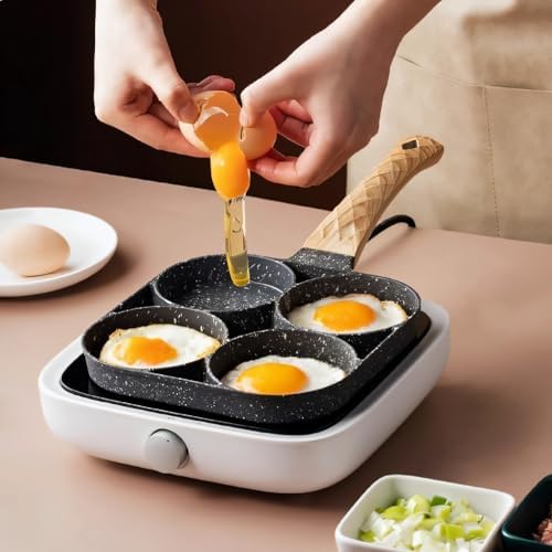 Small Egg Frying Pan, 4 Cup Japanese Omelette Pan Nonstick for Breakfast, Pancake, Hamburger, Sandwiches, Flat Griddle Pancake Pan for Stove Top and Induction Cookware