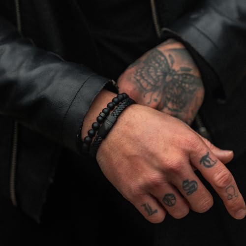LUXAR Men’s Genuine Leather Bracelet | Interwoven Black Leather Bracelets with Brush Stainless Steel Clasp | Minimalist, Designer Jewelry for Men2