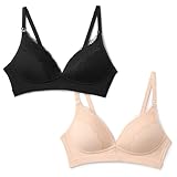 Amazon Essentials Women's Peached Microfiber with Lace Trim Clip Down Nursing Bra, Pack of 2, Black/Soft...