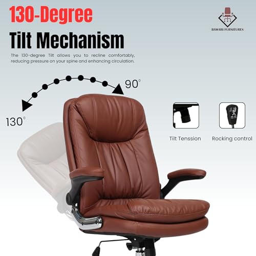 Image of Premium Leatherette Executive Office Chair with Chrome Base & Padded Armrests | Adjustable Height Swivel Desk Chair for Office & Home (Tan)