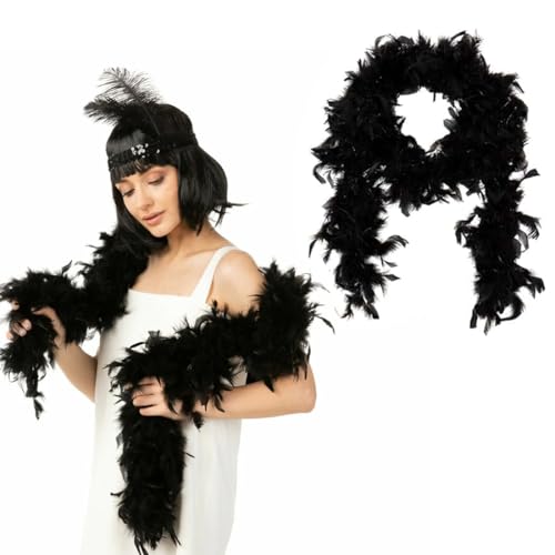 DOKRIN Boa,2M di grandi piume nere per decorazioni per matrimoni, bouquet fai da te, confezione con striscia di piume