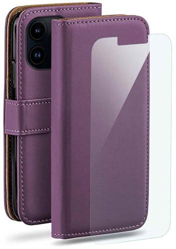 Étui iPhone 13 Pro moex violet en cuir avec porte-cartes et film