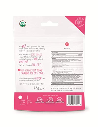 Lolleez Organic Sore Throat Soothing Pops With Honey For Kids 15Ct, Watermelon, Watermelon, 15 Count (Pack Of 2), For Cold & Flu And Back To School #TOP1