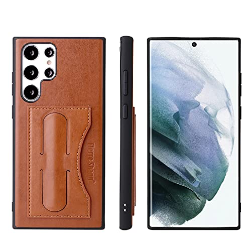 XAOXAO Hülle ​für Samsung Galaxy S22/S22 Plus/S22 Ultra, 2 in 1 Brieftasche Handy Schutzhülle Trendige Lederhülle mit Premium TPU Silikon Bumper, Kredit Kartenfächer, Standfuntion,Brown,S22 Cover