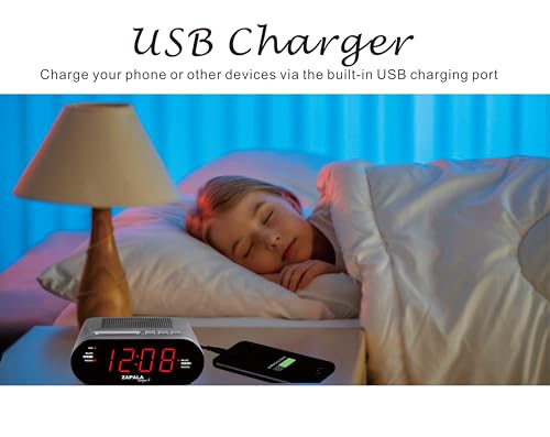 ZAPALA Expert Wake-Up Alarm Clock with Radio for Bedside or Kitchen, Dual Alarm, Sleep & Snooze Function, FM Radio with 10 Preset Station, USB Port for Smart Phones and Tablets Charging - Image 3